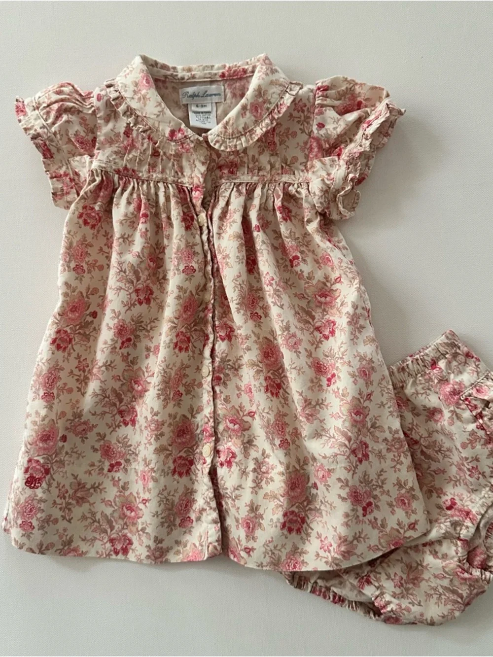 Ralph Lauren 6-9 Months Baby Girl Cream Pink Floral Dress